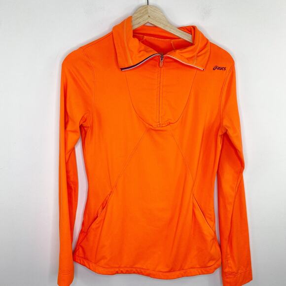 Asics Neon Orange Half Zip Long Sleeve Activewear Pullover Women's Size Small S - Picture 1 of 6